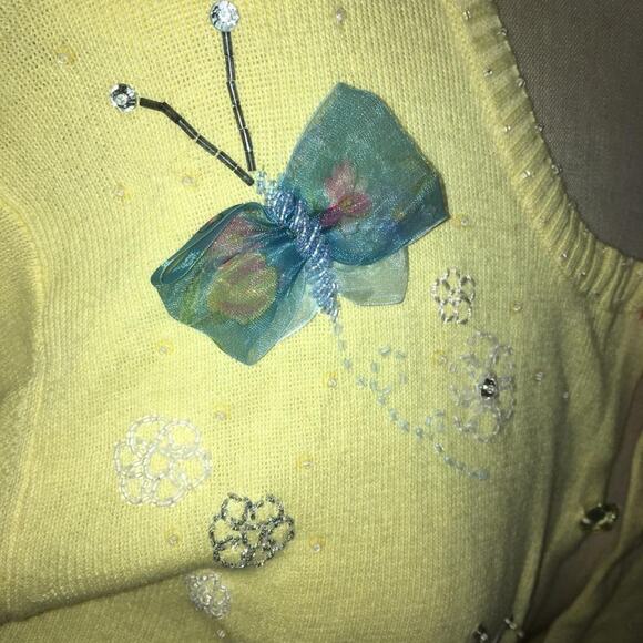 Berek Yellow Butterfly Ribbon & Bead Embellished Cardigan Sweater XL - Picture 10 of 12